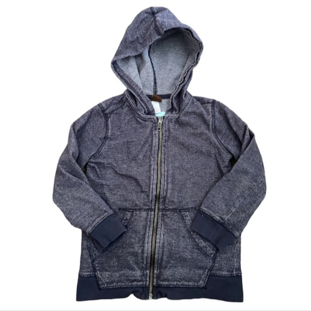 Tea Collection Faux Denim Hooded zip up jacket size 10
